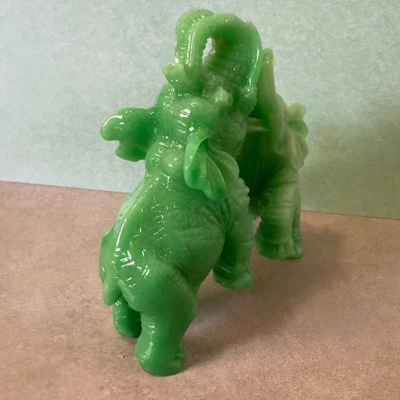 Green Soapstone Elephant Figurine Duo - Dancing Elephants Sculpture - 4 Inches T - Picture 5 of 10